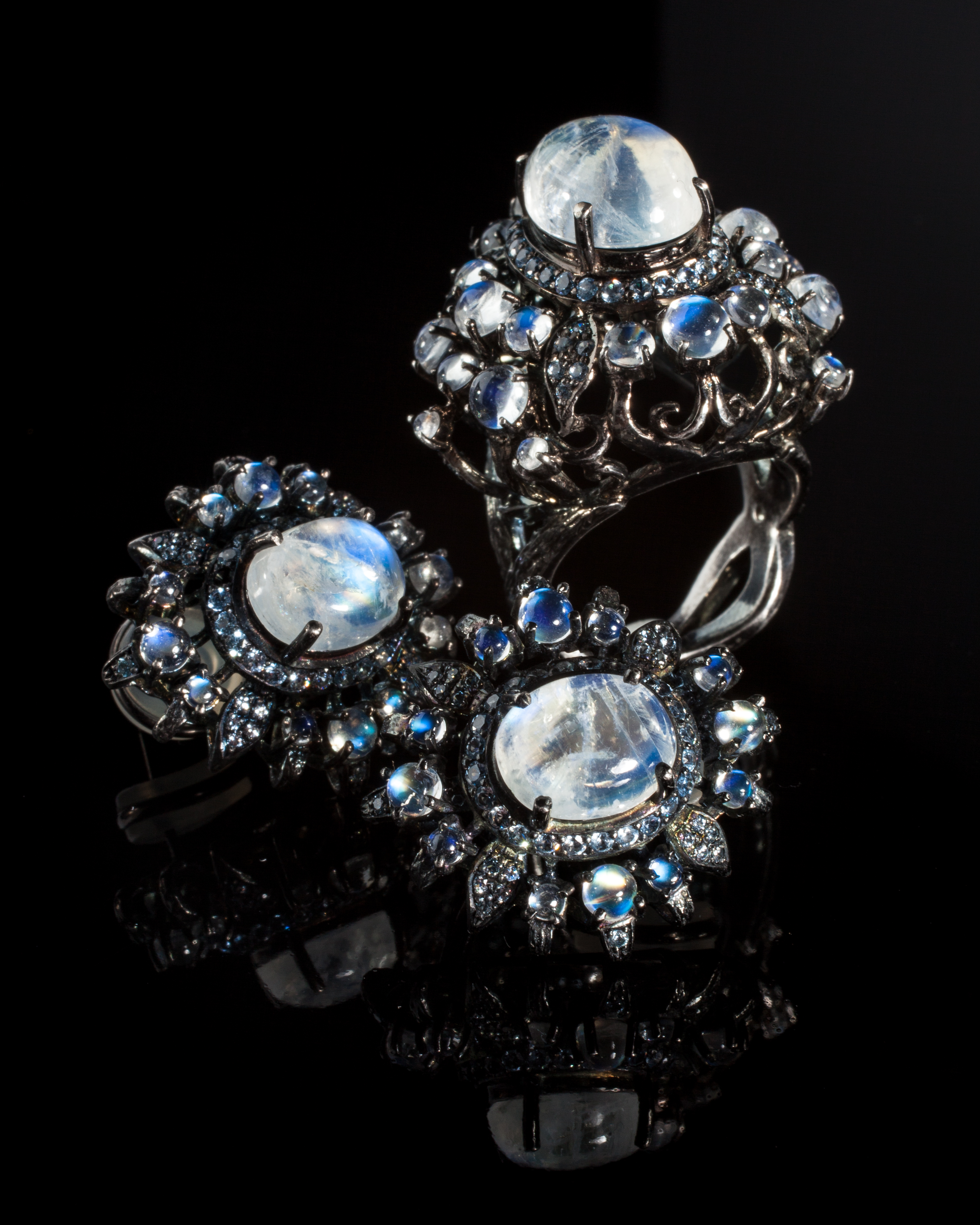 The Tree of Life Ring — 18K Black Gold, Opal & Diamonds